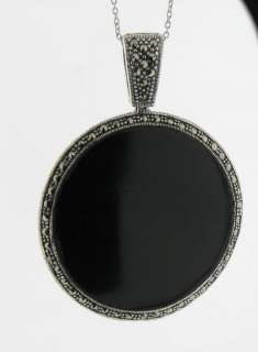 Marcasite Reversible Black Onyx Mother of Pearl Pendant  