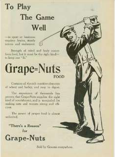 Advertising Golfing Grape Nuts Cereal Golf Club 1914  