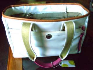Coach Hand Hobo Big Large Pink White Tote Carryall Diaper Laptop Bag 