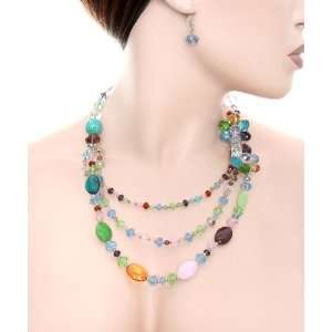  Multicolored Crystals & Stones Layered Flower Necklace Set 