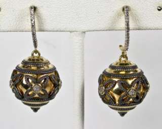   Genuine Diamond 14k Gold/Sterling Ornament Dangle Earrings 14g  