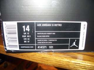 Nike Air Jordan Retro13 XIII White/Black Varsity Red sz.14 DS  