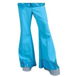  70s Male Blue Sequin Disco Fancy Dress Flares   LARGE 
