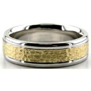  Hammered Two Tone Wedding Band in 18k Gold (6.5 mm 