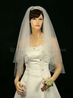2T Ivory Wedding Bridal Elbow Beaded Edge Tiara Veil  