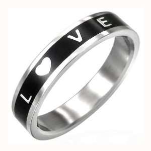  Black CarbonFiber Stainless Steel Love Friendship Band Ring Jewelry