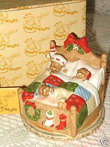 1983 VTG LEFTON HONEY BEARS CHRISTMAS BED MUSIC BOX~MIB  