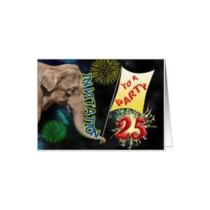  25th Birthday Party Invitation, elephant and flag Card 