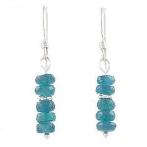   Blue Apatite Gemstone Bead and Sterling Silver Dangle Earrings, #8097