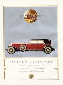 CADILLAC CAR AD   Sixteen Cylinders   1930   Silver Background  