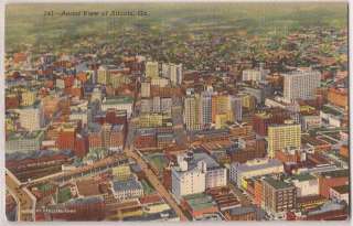 Atlanta Georgia Postcard Aerial Air View Skyline Downtown Linen Unused 