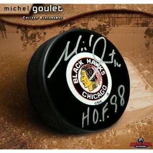  Michel Goulet Signed Puck   Autographed NHL Pucks Sports 