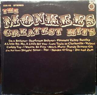 THE MONKEES greatest hits LP VG COS 115 Vinyl 1969 Record  