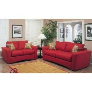  2PC Contemporary Style Patriot Red Fabric Sofa Couch 