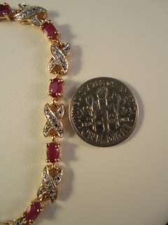 Gold Over 925 Sterling Silver Genuine Ruby Tennis Bracelet FREE 