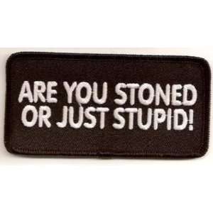  ARE YOU STONED OR JUST STUPID Funny Biker VEST Patch 