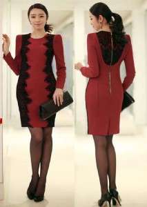 DMY New Fashion Red Cotton Trimmed Lace Back Slits Shift Dress Sz M L 
