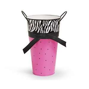  Zebra & Hot Pink Tin Vase Polka Dots and Black Ribbon 