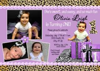 Leopard Cheetah 1st First Birthday Party Invitations  