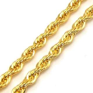 18K YELLOW GOLD PLATED ROPE CHAIN SETS NECKLACE + BRACELET SOLID FILL 