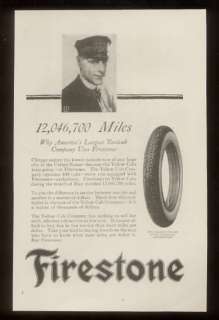 1920 Firestone tires yellow taxi cab driver print ad  