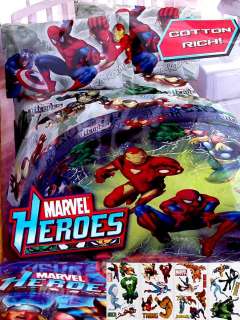 MARVEL HEROES TWIN COMFORTER SHEETS STICKERS 5PC BEDDING SET NEW 