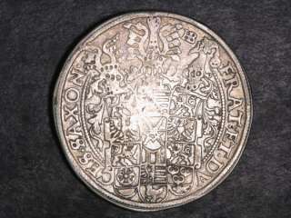 GERMANY SAXONY 1593 1 Thaler Silver Crown VF, 28.8 grams, 41mm 