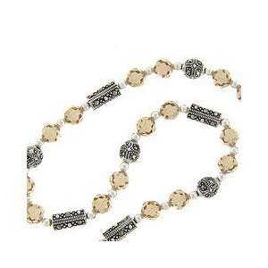  Sterling Silver Marcasite Beige Bead Necklace Jewelry