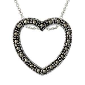  Sterling Silver Marcasite Open Heart Pendant Jewelry