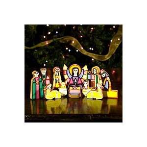  NOVICA Pinewood nativity scene, Christmas Color (11 