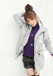 New Japan Womens Gray Double Pocket Zipper Hooded Coat  