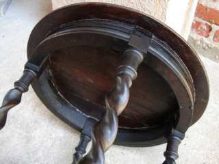 Antique English Oak Barley Twist Round Lamp Table Ebonized Two Tier 