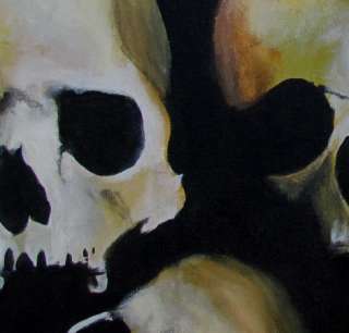 Orginal HALLOWEEN Painting CES Collector Outsider Art Gothic SKULLS 