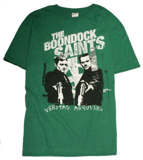 Boondock Saints Veritas Aequitas Brothers Pointing Guns Green T shirt 