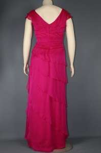   SIZE TIERED CHIFFON FLAMINGO PINK FORMAL GOWN DRESS 20Q $510  