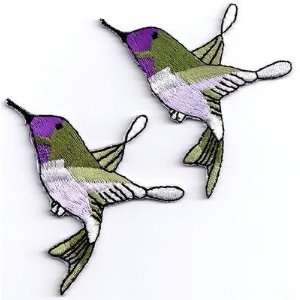 Hummingbird Set, Lavender wGreen & White, Lg   Iron On Embroidered 