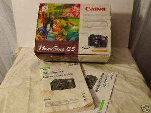 Canon G5 box, quick start guide, owners manual  