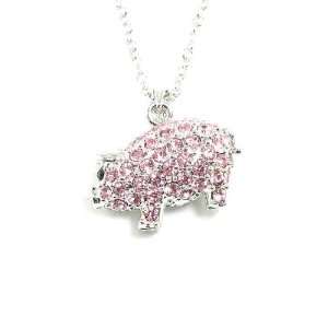  Adorably Cute 3d Pink Crystal Covered Pig Charm Necklace 