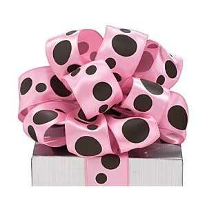  Pink & Large Brown Dots Wired Ribbon #9 1.5 X 20 Yards 