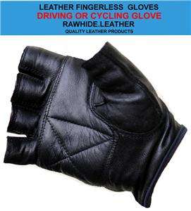LEATHER FINGERLESS GLOVES BIKER GOTH PUNK DRIVE & CYCLE  