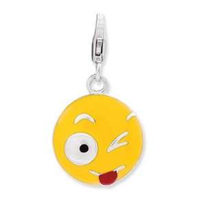 Sterling Silver Enameled Winking Eye Face Clip On Charm with Lobster 