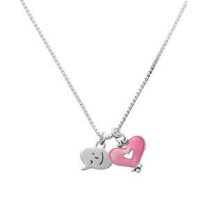 Winking Emoticon and Trasnlucent Pink Heart Charm Necklace