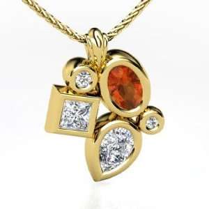   Pendant, Oval Fire Opal 14K Yellow Gold Necklace with Diamond Jewelry