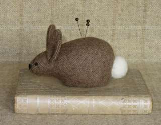 Primitive 100% Wool Bunny Rabbit Pincushion~Needle Felted Tail~Hare 