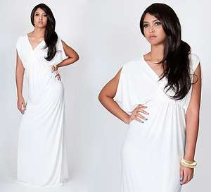   White Grecian Open Shoulder Plus Size Party Maxi Dress XL 2X  