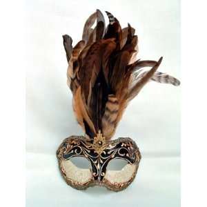   Stucco/Tan Tiger Feathers Carnival Mask 