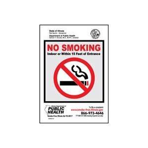  NO SMOKING (Smoke Free Illinois) Sign   7 x 5 Plastic 