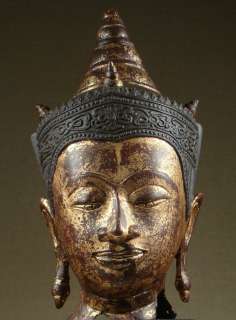 BUDDHA ANCIENT AYUTTHAYA HEAD, GILDED BRONZE, MUSEUM QUALITY, 1700S 