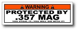 Protected By 357 Magnum Toolbox Warning Sticker Decal  