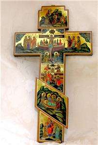 Russian Wood Large Wall hand painted Cross Crucifix Life of Christ 